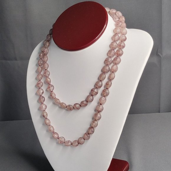 Womens Purple Swirl Glass Beads Single Strand Handmade Necklace 32 in - Picture 4 of 6